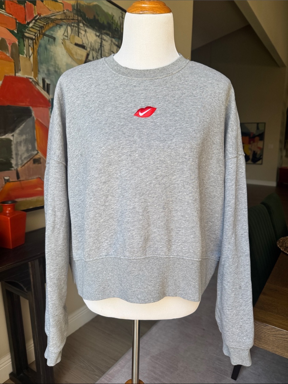 Nike Grey Crewneck Sweatshirt with Red Heart Lettering